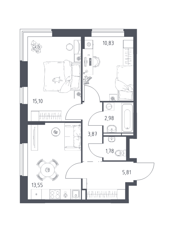 2 ккв 53,9 м²