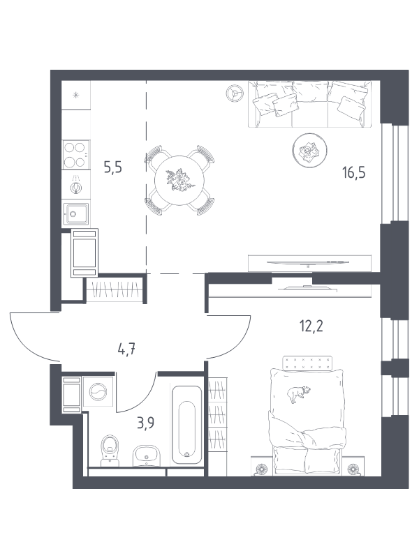 2 ккв (Евро) 42,2 м²