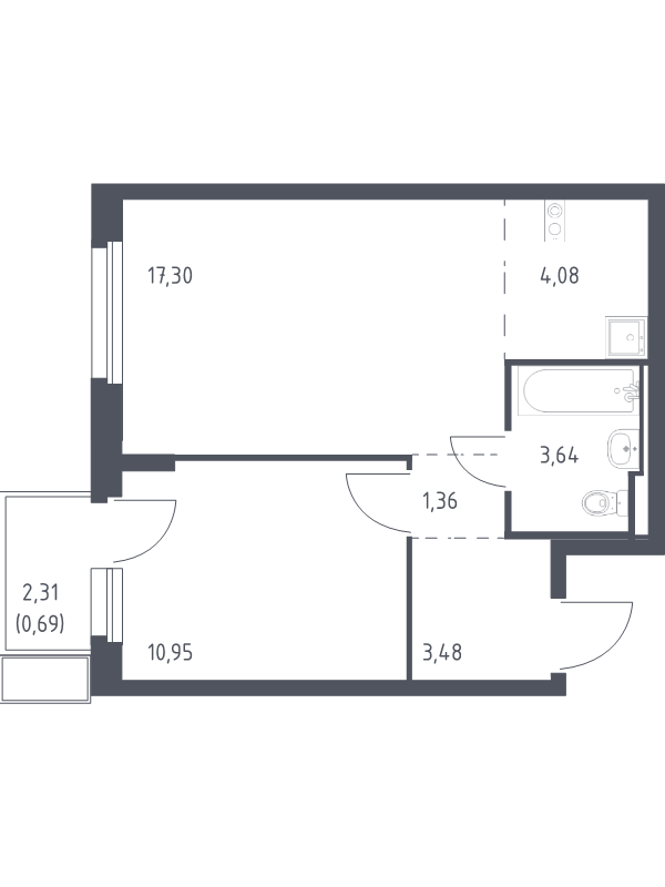 2 ккв (Евро) 41,5 м²