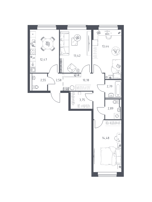 3 ккв 78,6 м²