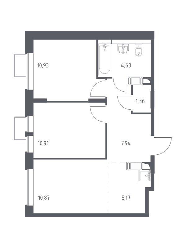 3 ккв (Евро) 51,9 м²
