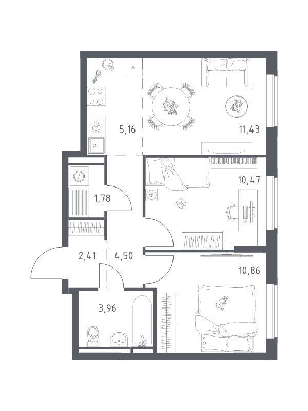 3 ккв (Евро) 50,6 м²