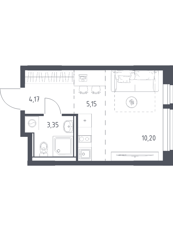 Студия 22,9 м²