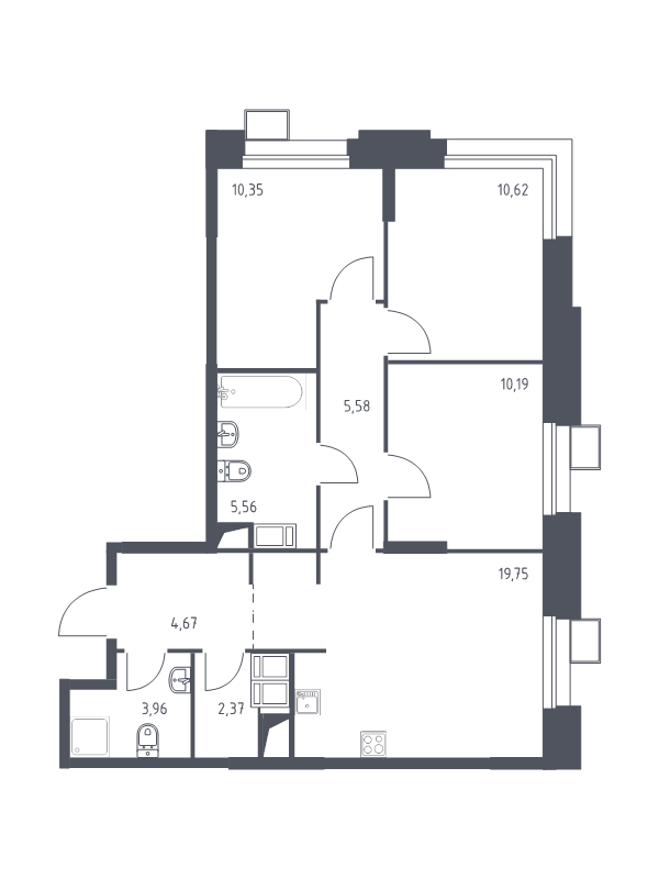4 ккв (Евро) 73 м²