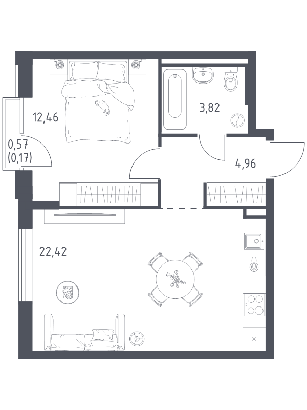 2 ккв (Евро) 43,8 м²
