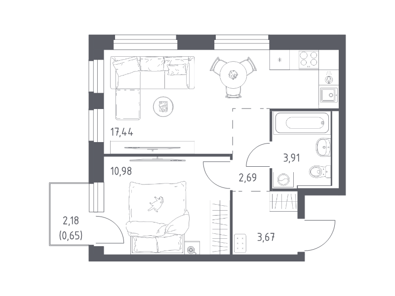 2 ккв (Евро) 39,3 м²