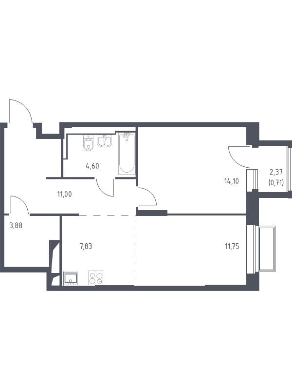 2 ккв (Евро) 53,9 м²