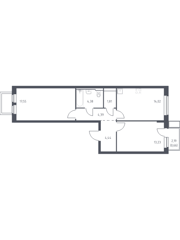2 ккв 60,5 м²