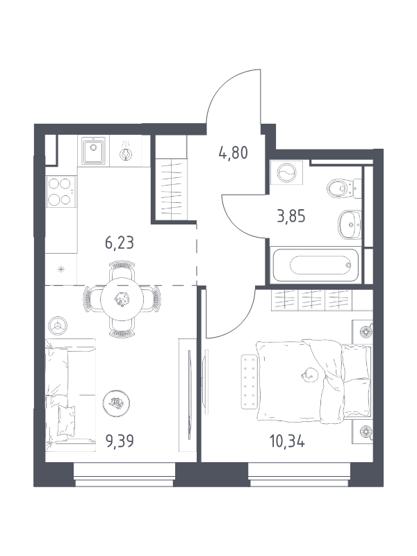 2 ккв (Евро) 34,6 м²
