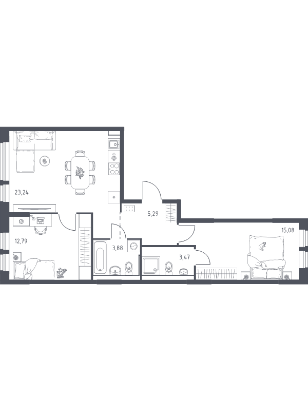 3 ккв (Евро) 63,8 м²