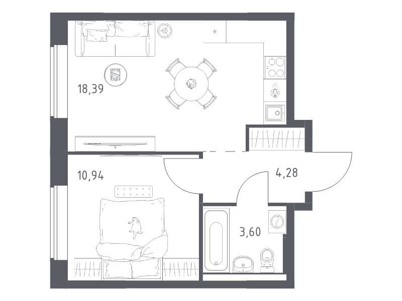 2 ккв (Евро) 37,2 м²