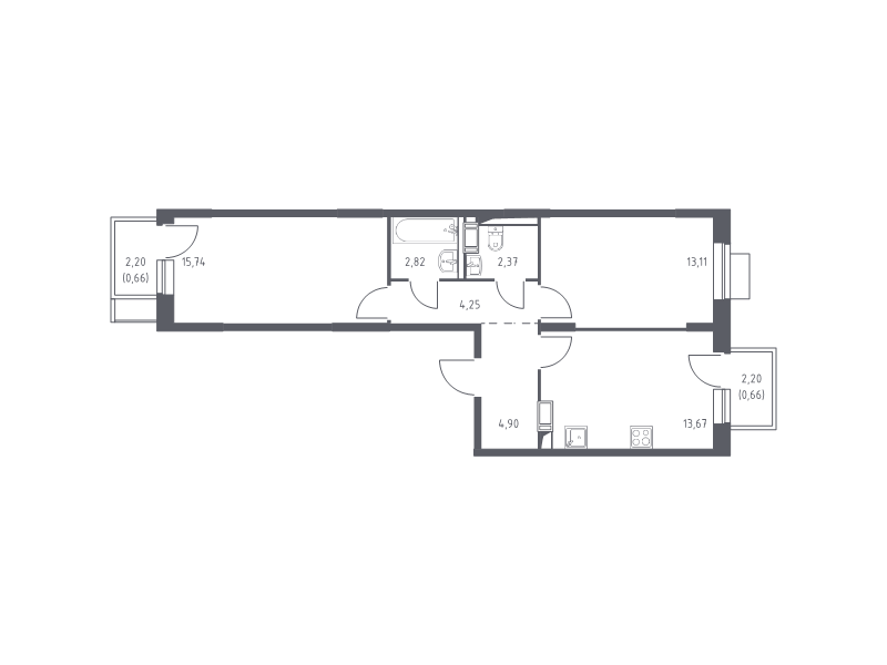 2 ккв 58,2 м²