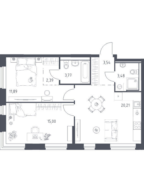 3 ккв (Евро) 60,3 м²