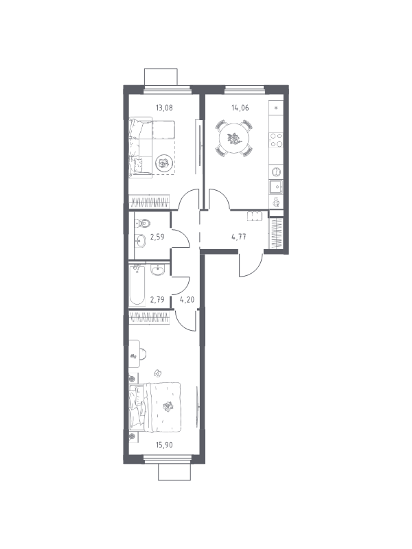 2 ккв 57,4 м²