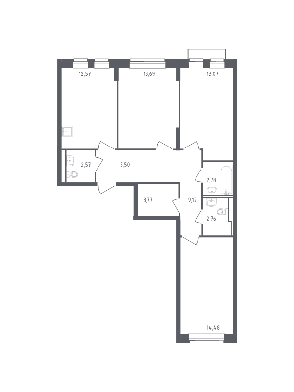 3 ккв 77 м²