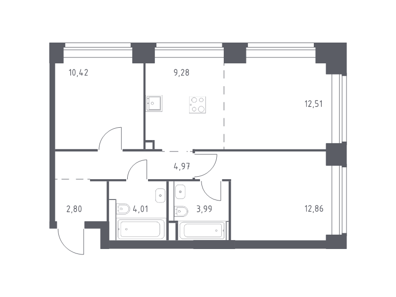 3 ккв (Евро) 60,8 м²
