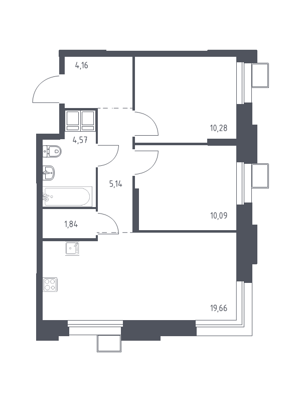 3 ккв (Евро) 56 м²