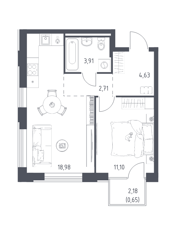 2 ккв (Евро) 42 м²