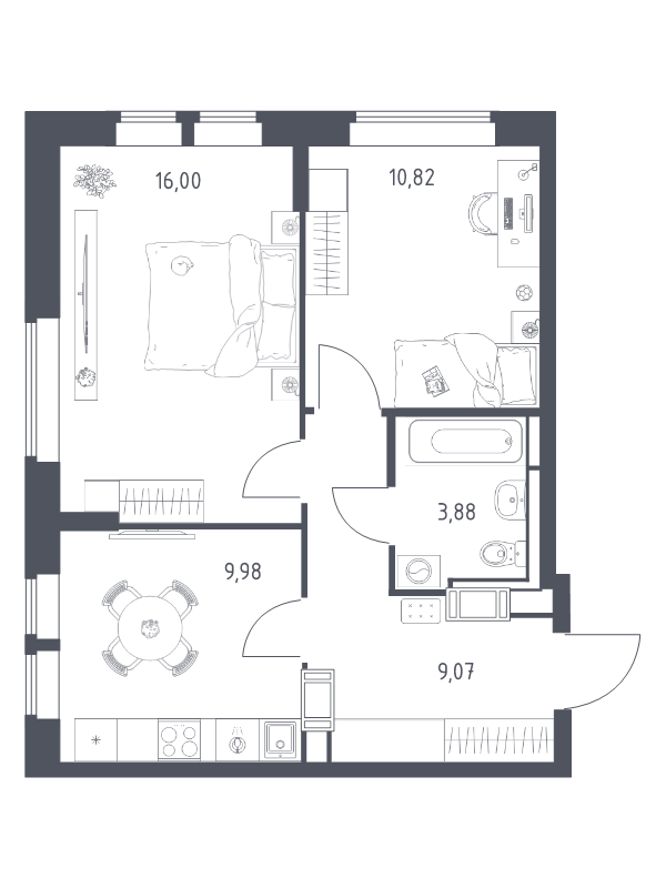 2 ккв 49,8 м²