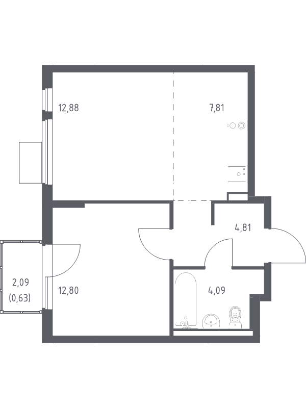2 ккв (Евро) 43 м²