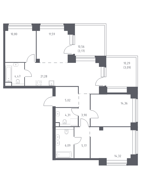 4 ккв (Евро) 107,6 м²