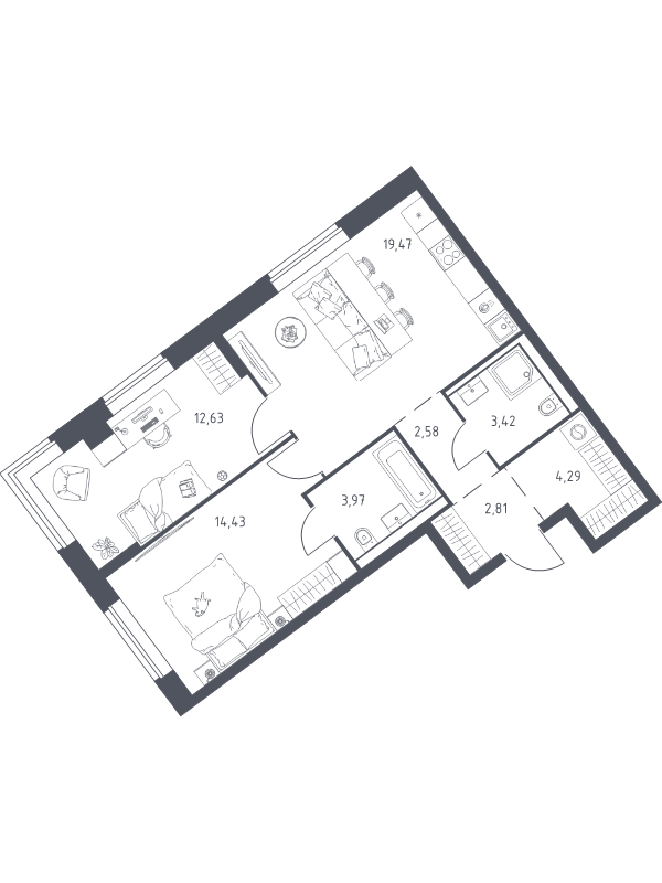 3 ккв (Евро) 63,6 м²
