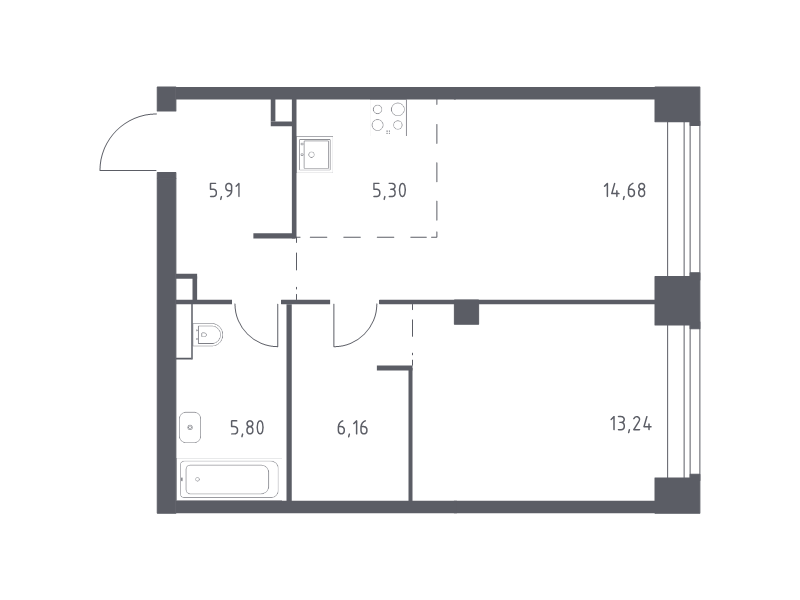 2 ккв (Евро) 51,1 м²