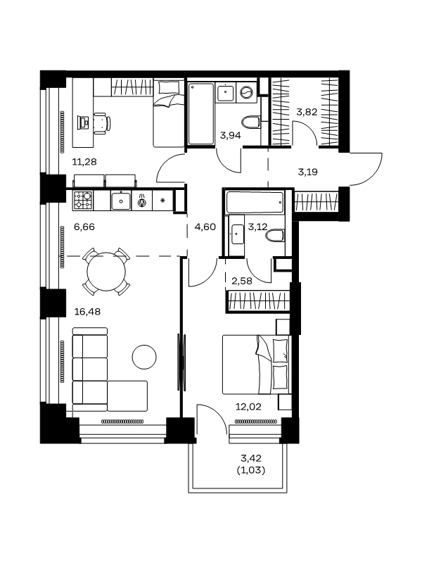3 ккв (Евро) 68,7 м²
