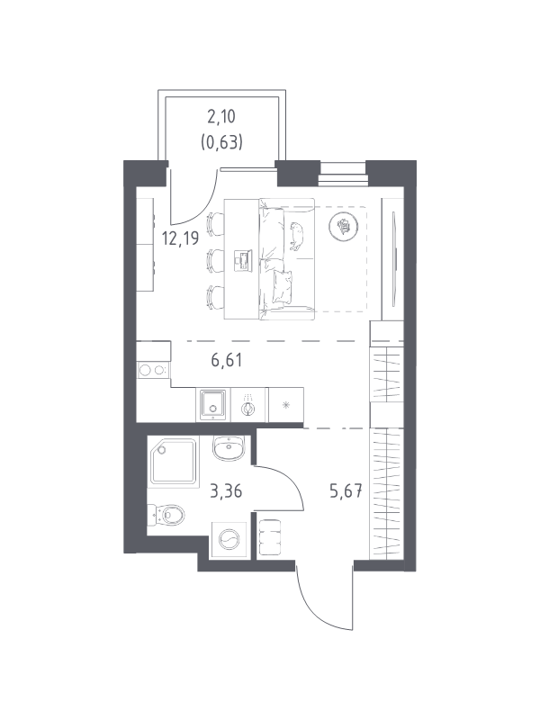 Студия 28,5 м²
