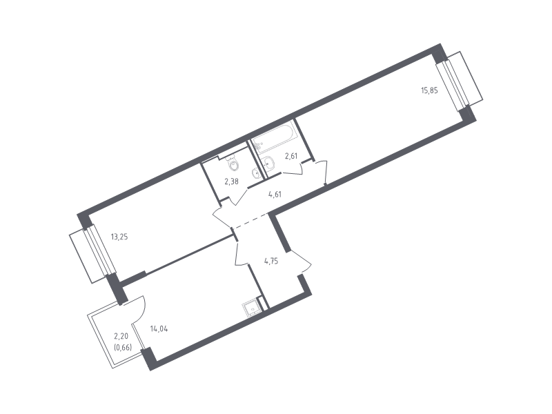 2 ккв 57,3 м²