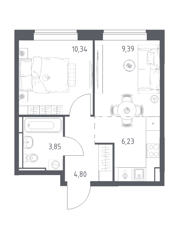 2 ккв (Евро) 34,6 м²