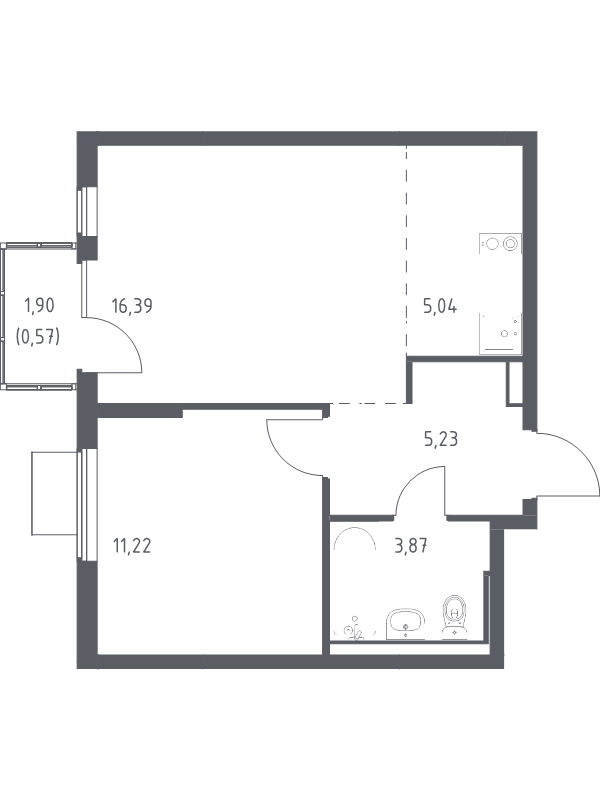 2 ккв (Евро) 42,3 м²