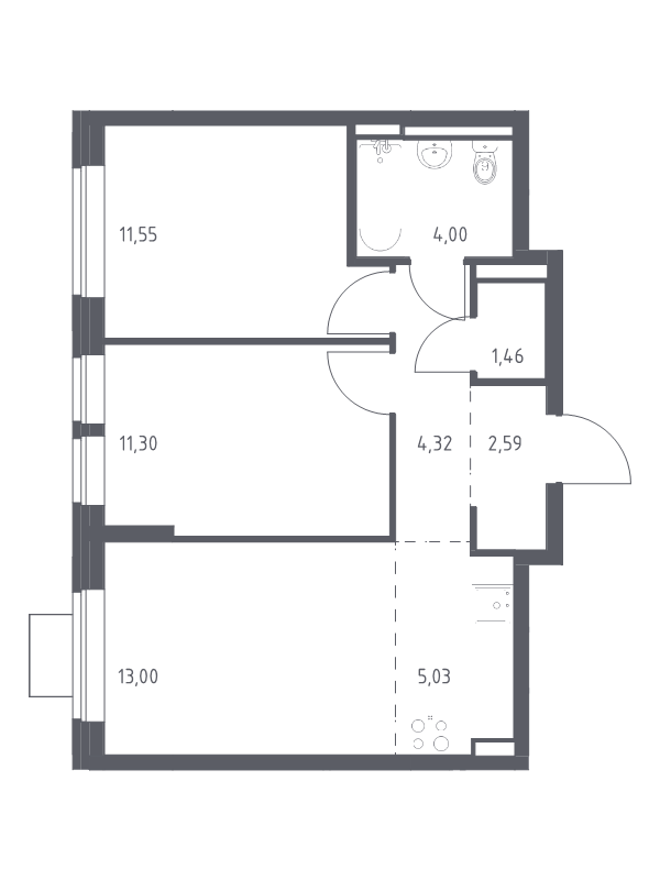 3 ккв (Евро) 53,3 м²