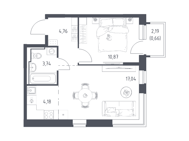 2 ккв (Евро) 40,5 м²