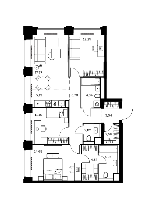 4 ккв (Евро) 91,1 м²
