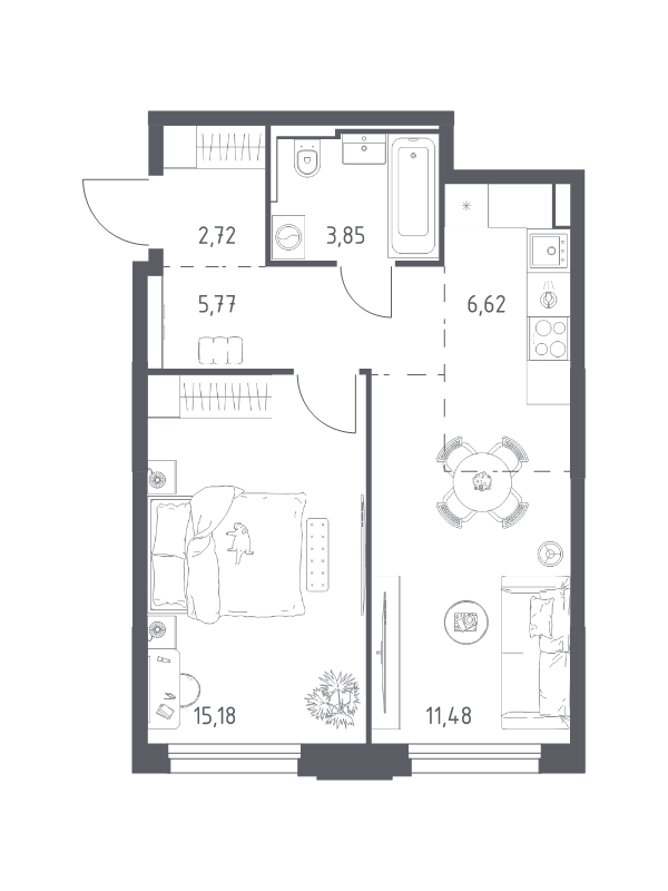 2 ккв (Евро) 45,6 м²