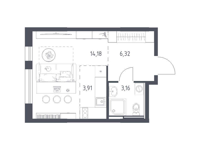 Студия 27,6 м²