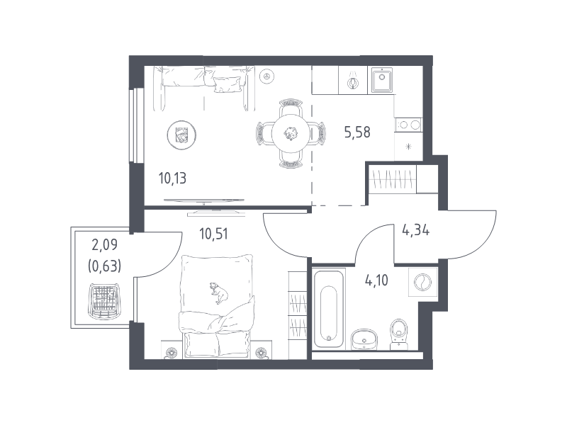 2 ккв (Евро) 35,3 м²