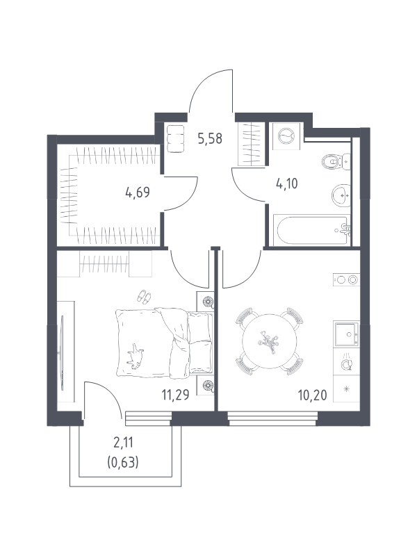 1 ккв 36,5 м²