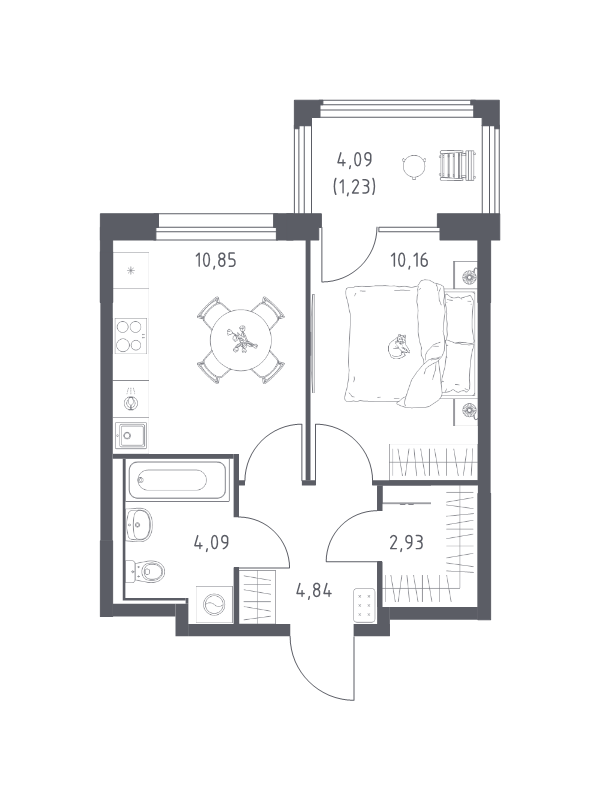 1 ккв 34,1 м²