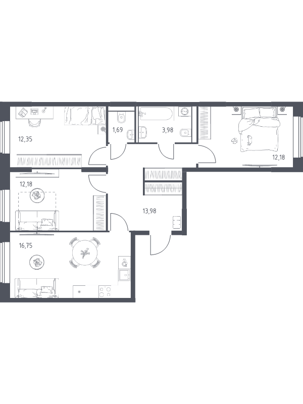 4 ккв (Евро) 73,1 м²