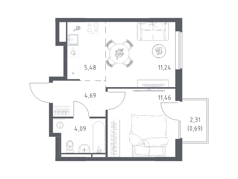 2 ккв (Евро) 37,7 м²