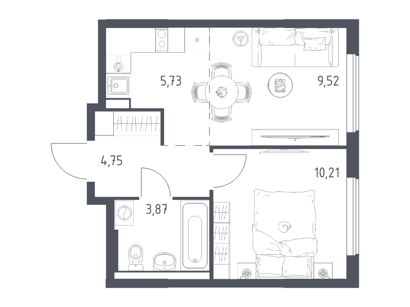 2 ккв (Евро) 34,1 м²