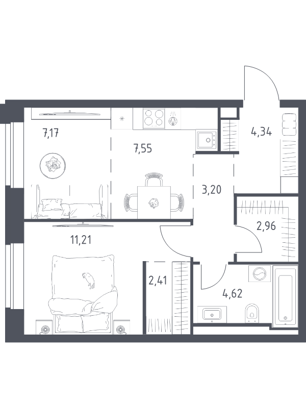 1 ккв 43,3 м²