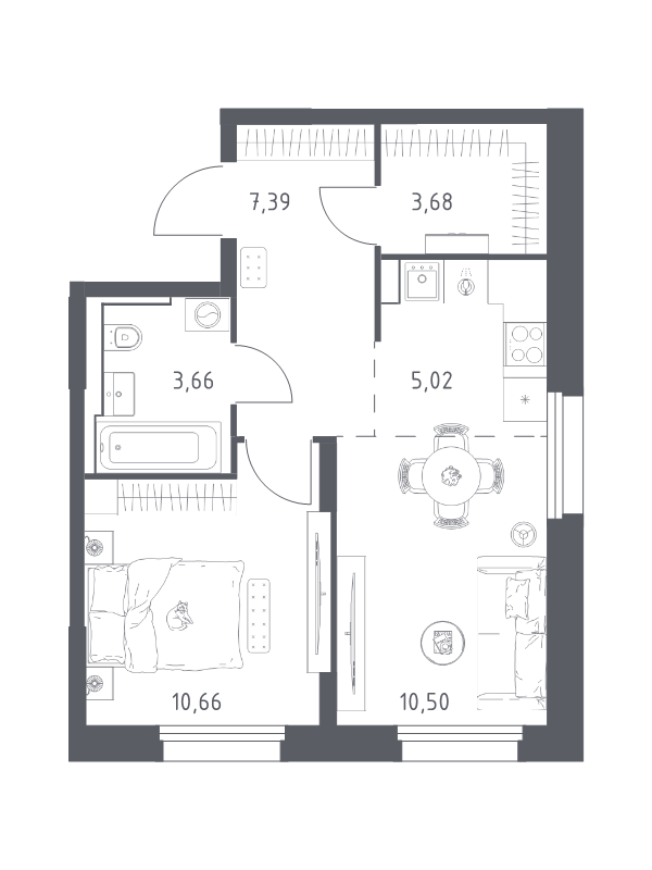 2 ккв (Евро) 40,9 м²