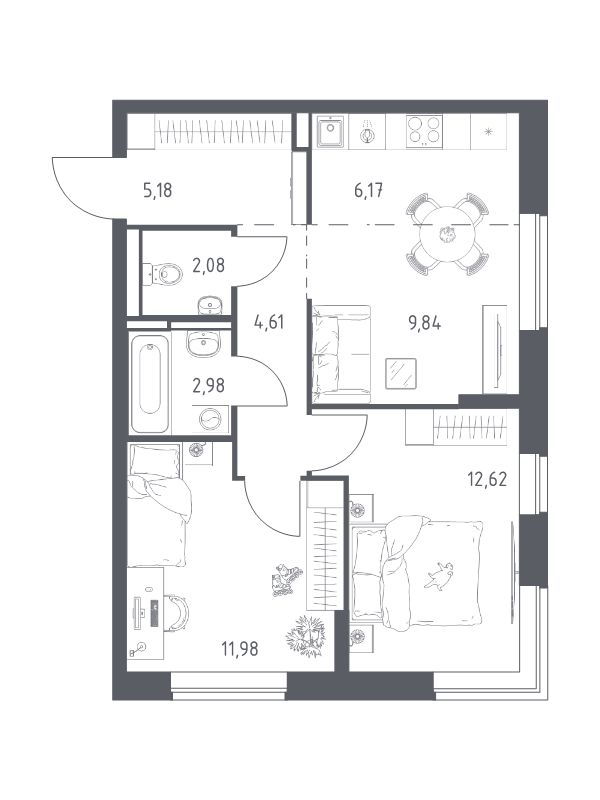 3 ккв (Евро) 55,5 м²