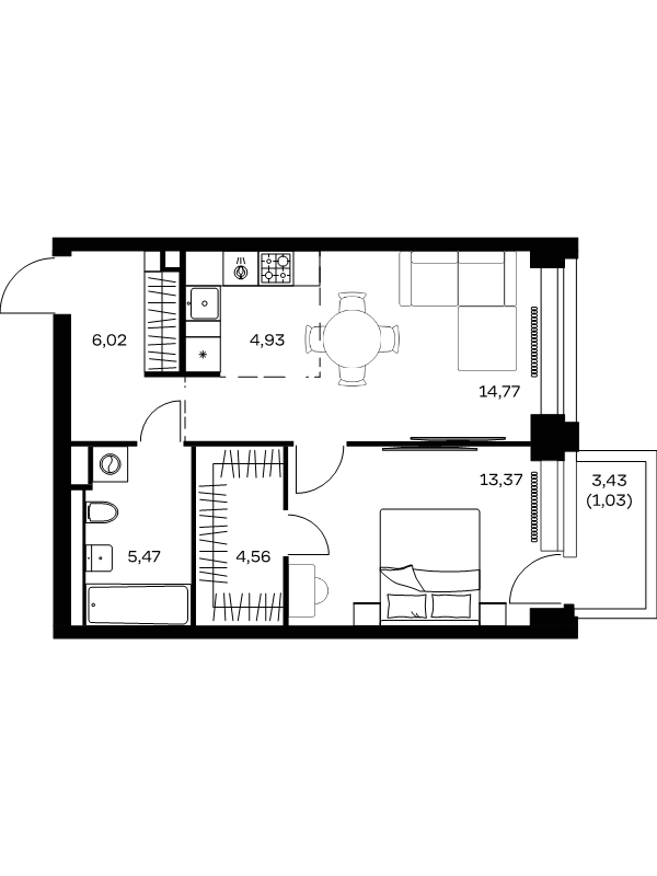 2 ккв (Евро) 50,2 м²