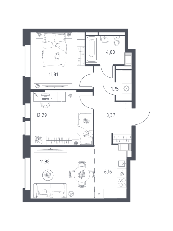 3 ккв (Евро) 56,4 м²