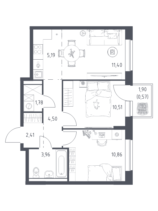 3 ккв (Евро) 51,2 м²