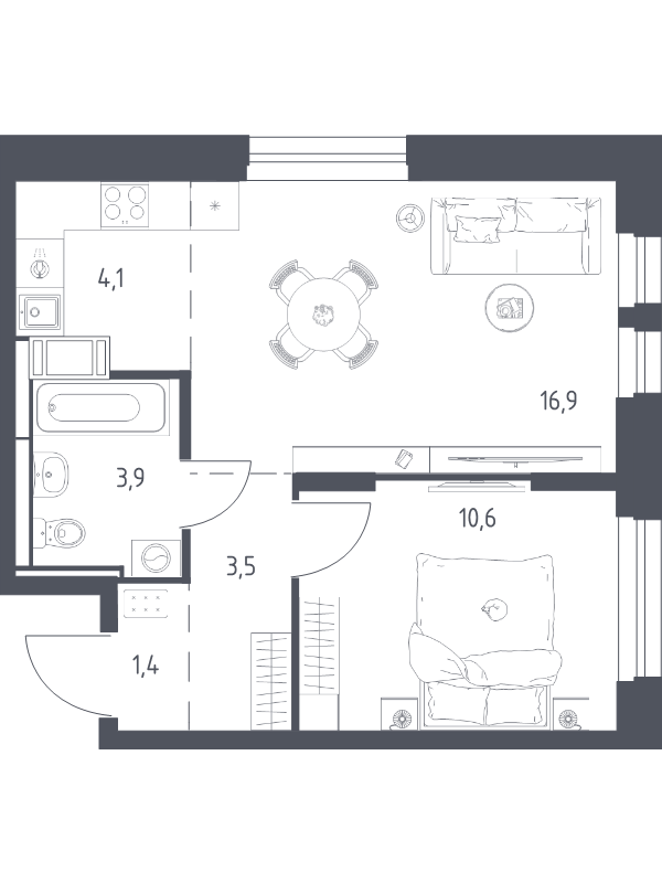 2 ккв (Евро) 39,7 м²